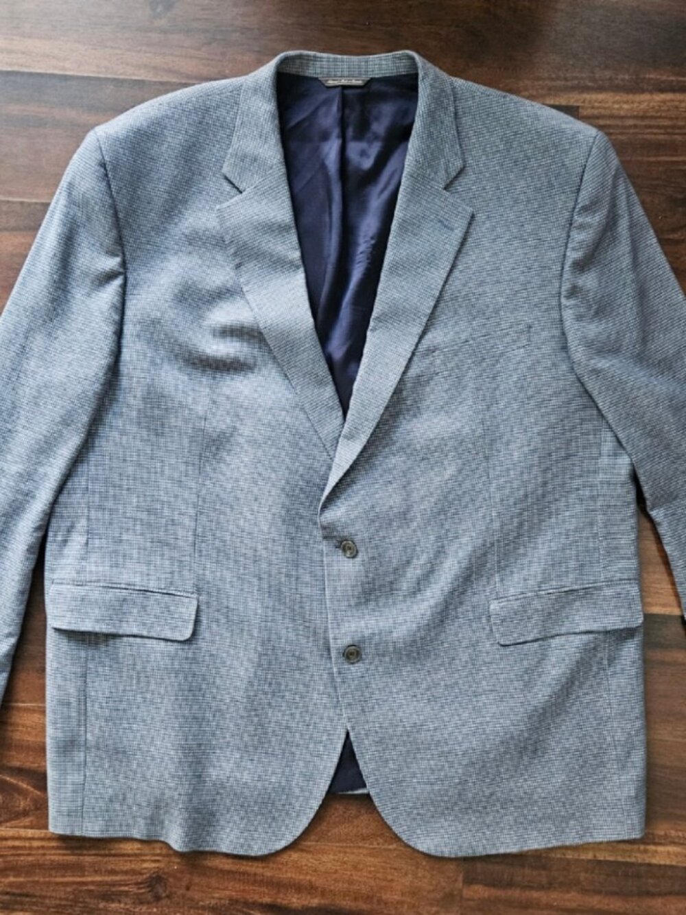 Jack Victor 54L Blue Check Tweed Blazer Jacket Sport Coat Wool Cotton Blend SRP
